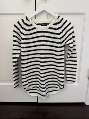 Navy and White Striped Holebrook 100% Cotton Crewneck Sweater